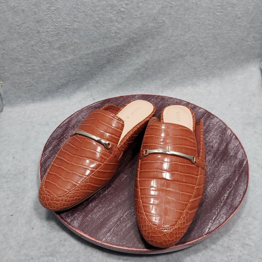 Kelly & Katie Oana Womens Crocodile Embossed Brown Slip-On Mules With Metal Acce - Picture 6 of 8